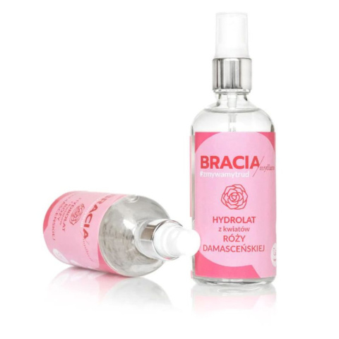 Bracia Mydlarze Hydrolat z róży damasceńskiej w szklanej butelce z atomizerem 100 ml Bracia Mydlarze Hydrolat z róży damasceńskiej w szklanej butelce z atomizerem 100 ml