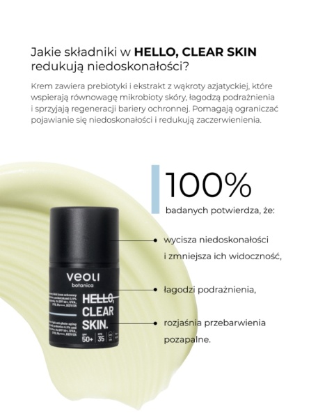 Veoli botanica Lekki krem ochronny z prebiotykami i wąkrotą azjatycką SPF 50+ HELLO, CLEAR SKIN 50 ml