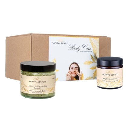NATURAL SECRETS Zestaw Body Care - peeling + masło Melon z zieloną herbatą